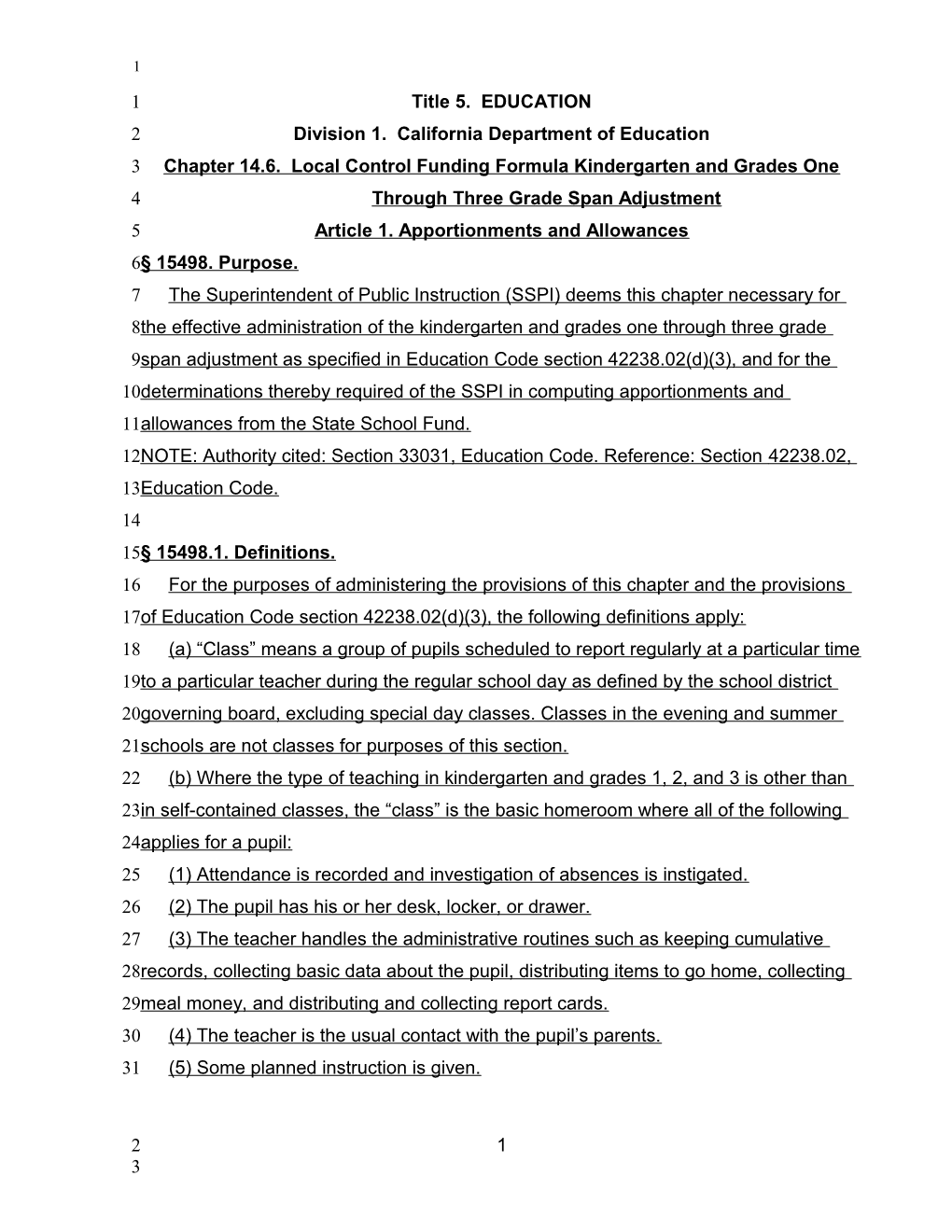 LCFF K-3 Gradespan Regs - Local Control Funding Formula (CA Dept of Education)