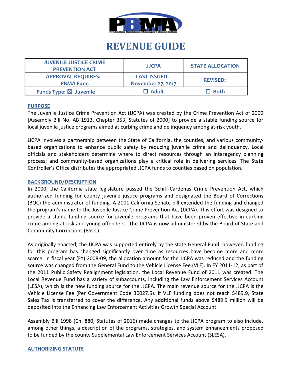 Revenue Guide JJCPA