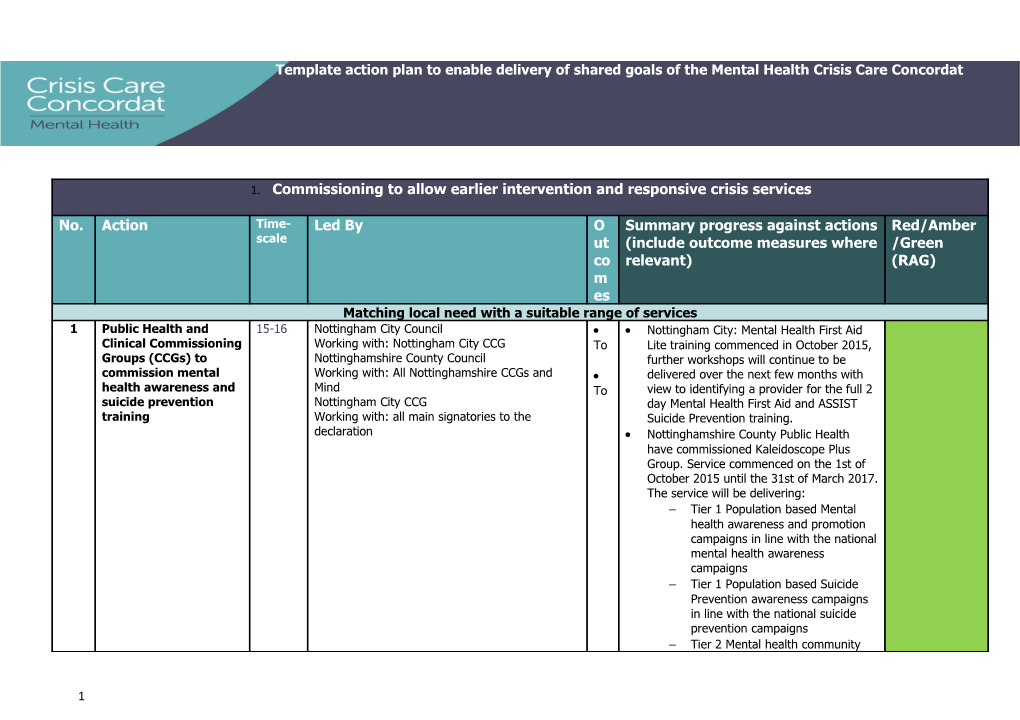 Template Action Plan to Enable Delivery of Shared Goals of the Mental Health Crisis Care