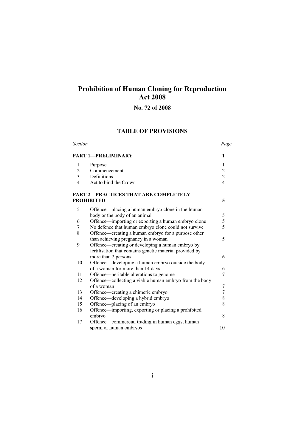 Prohibition of Human Cloning for Reproduction Act 2008