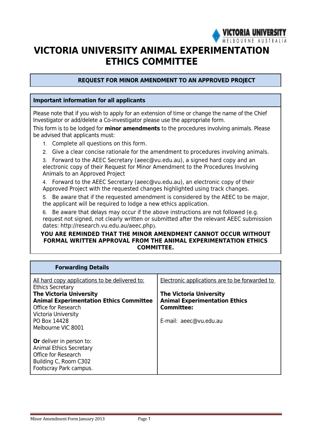 HREC Minor Amendments Form