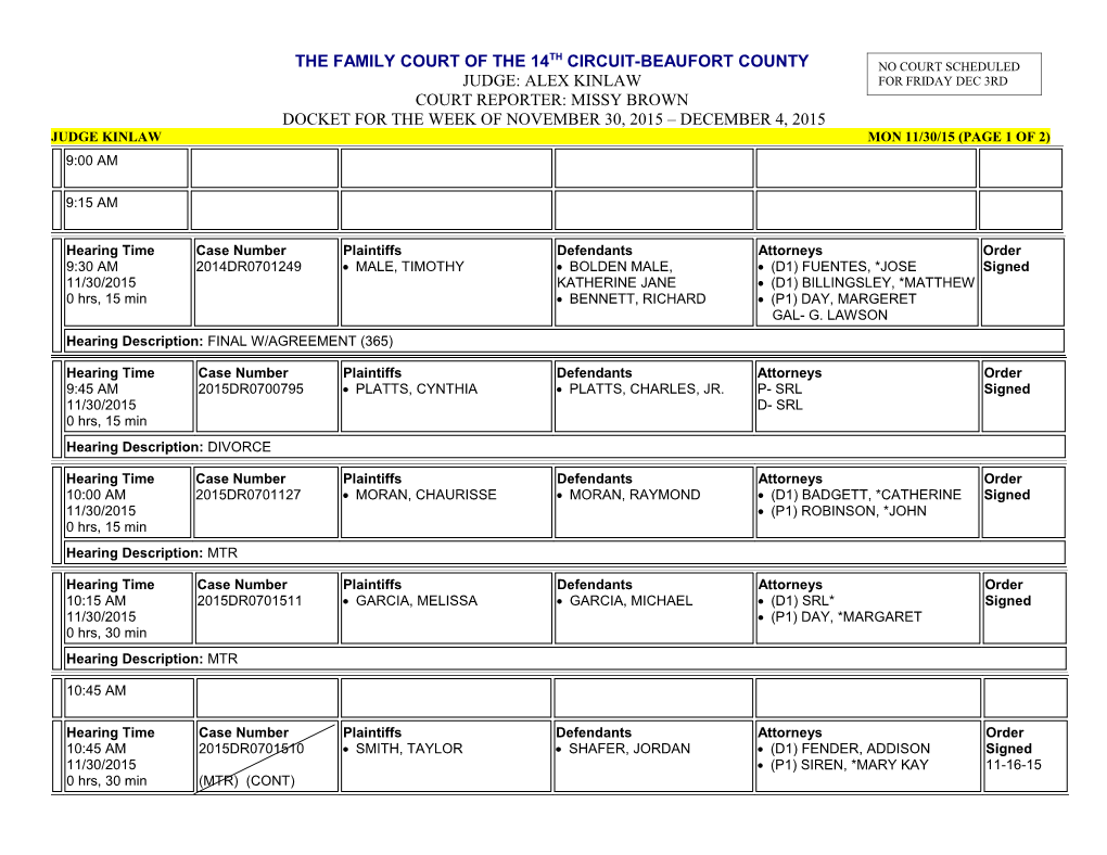 Judge Kinlaw Mon 11/30/15 (Page 1 of 2)