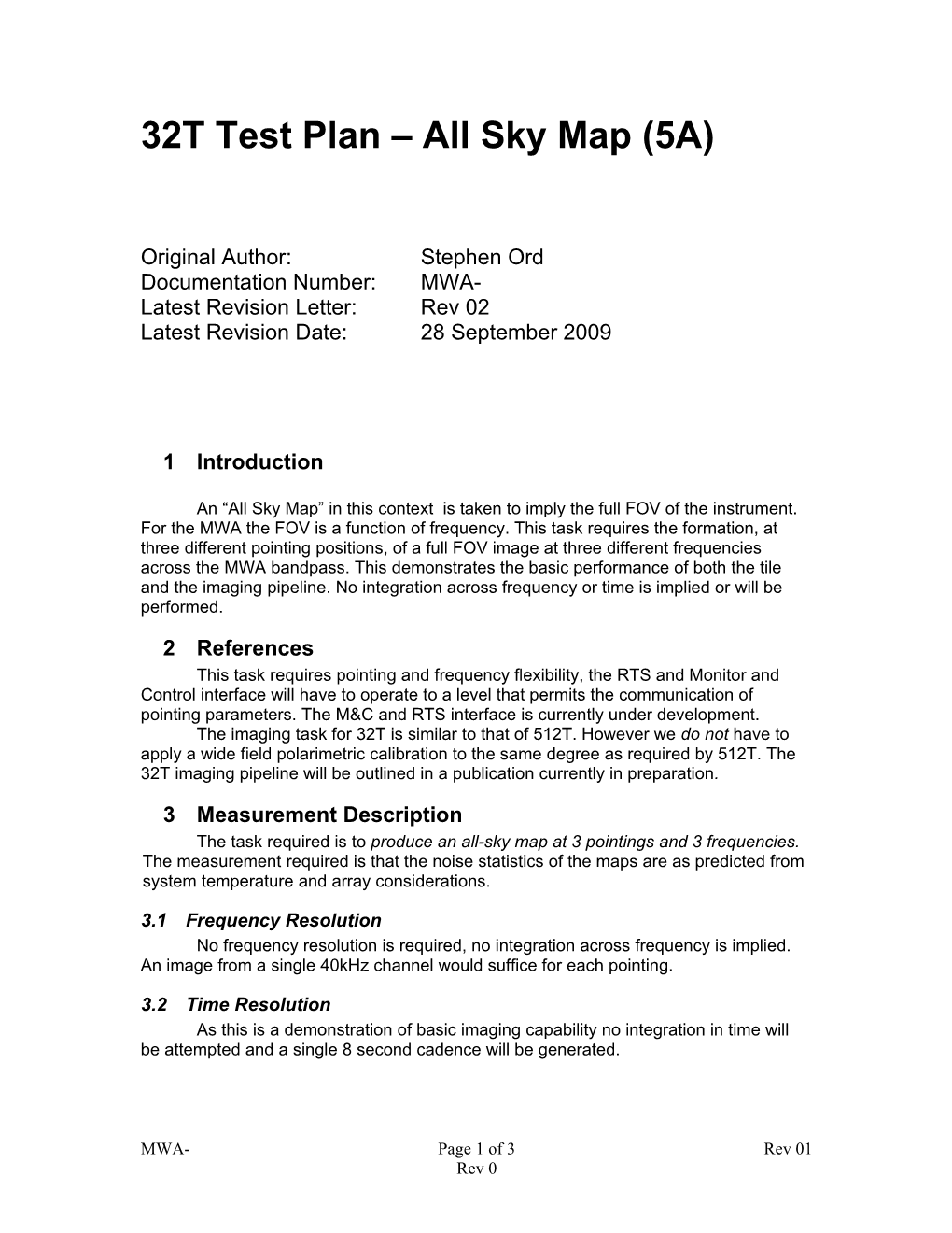 32T Test Plan All Sky Map (5A)