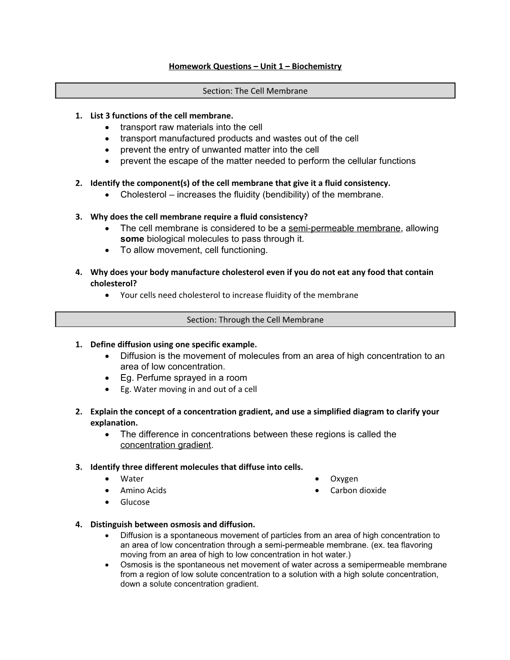 Homework Questions Unit 1 Biochemistry