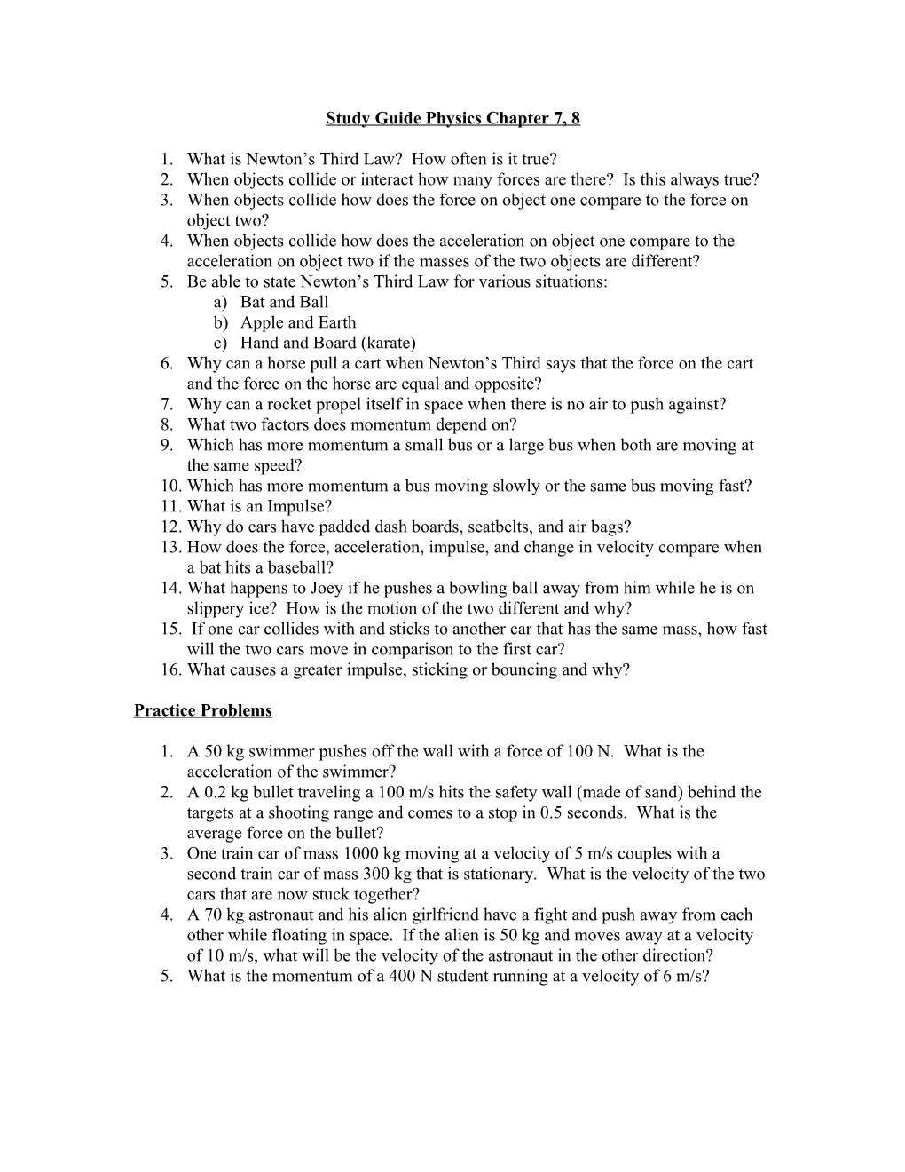 Study Guide Physics Chapter 7, 8