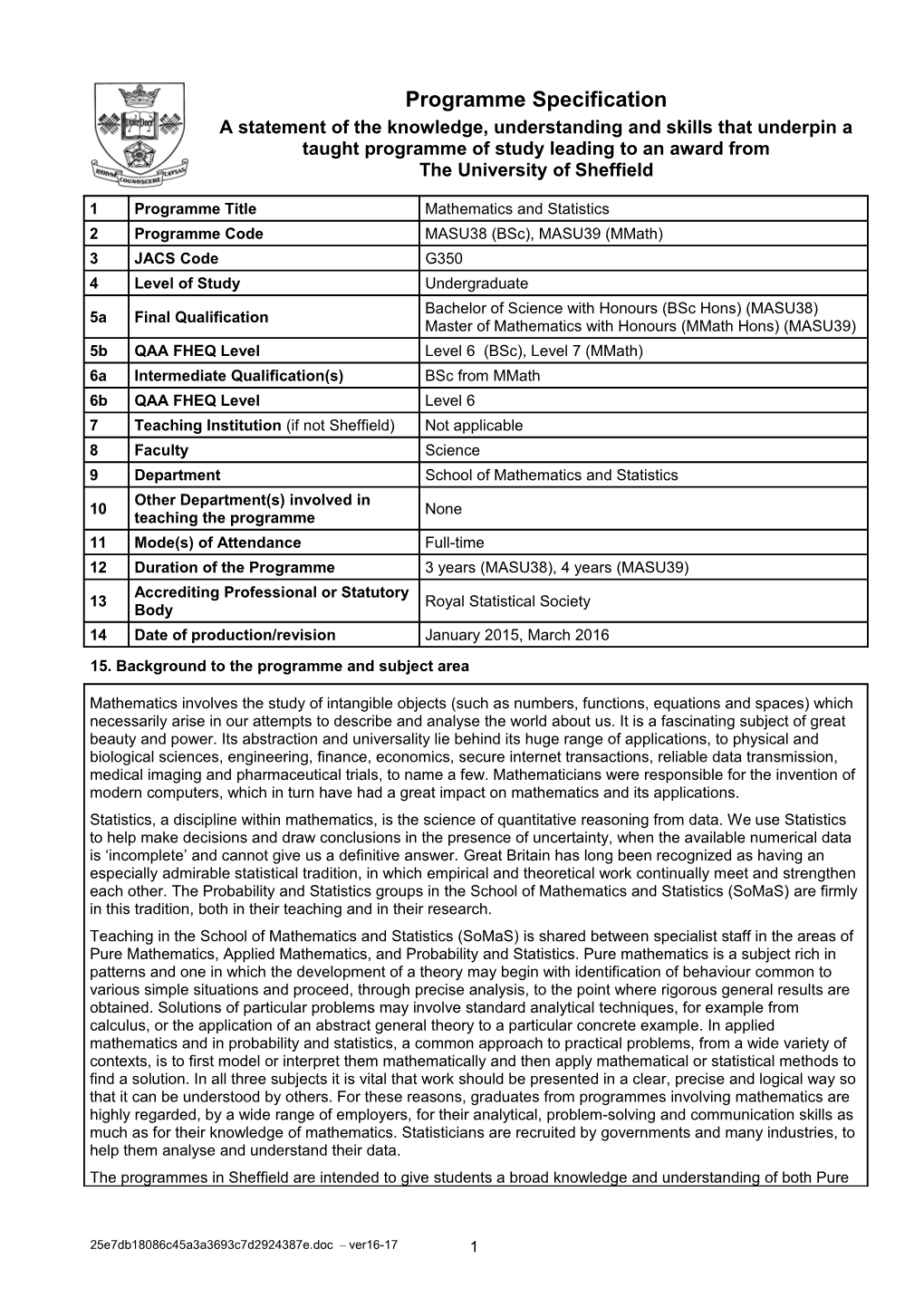 15. Background to the Programme and Subject Area s3