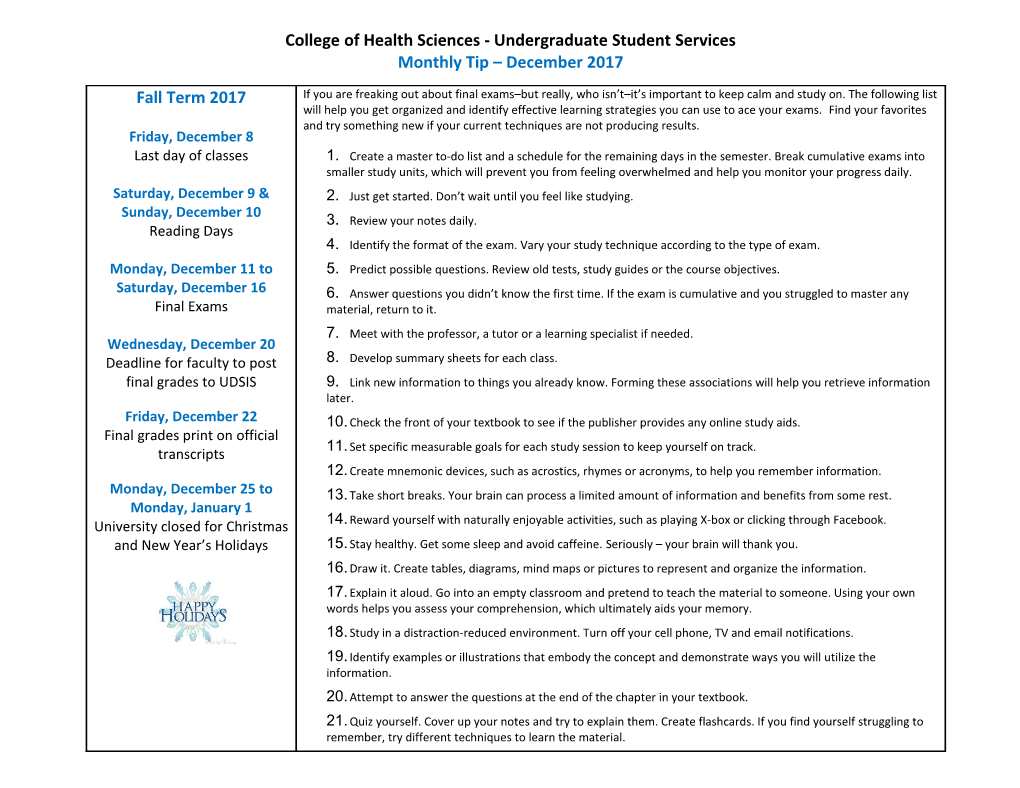 College of Health Sciences - Undergraduate Student Services