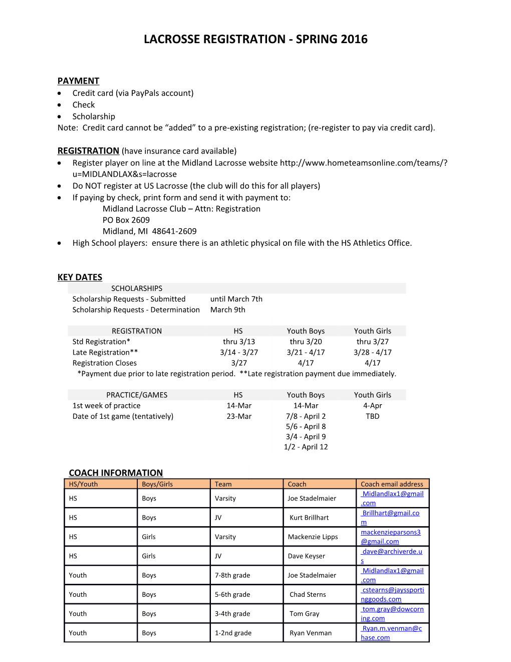 Lacrosse Registration - Spring 2016