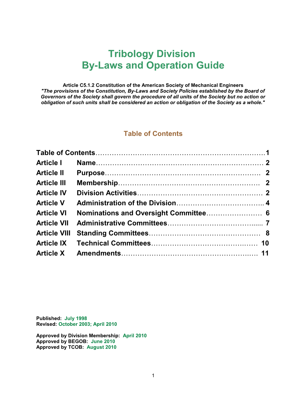 Tribology Division Bylaws