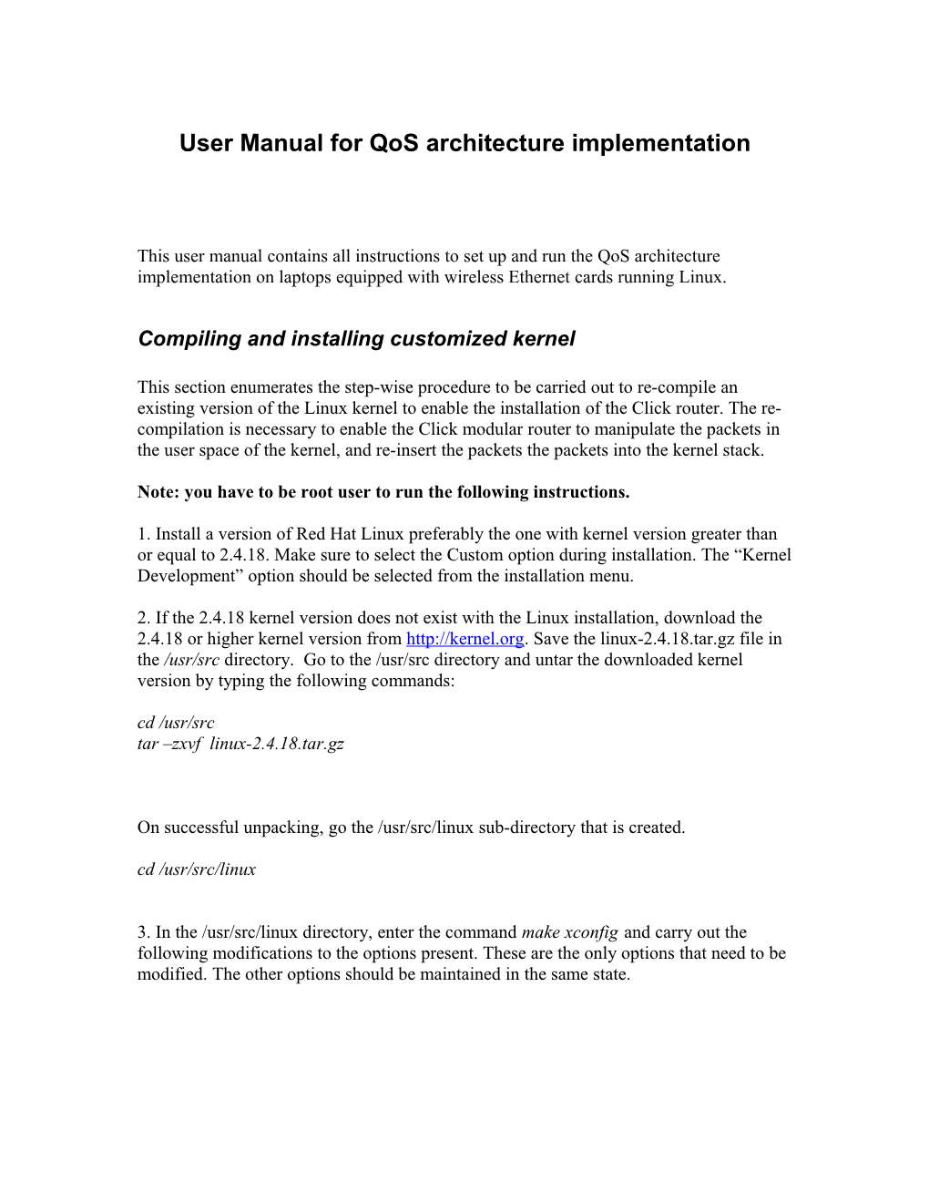 User Manual for Qos Architecture Implementation