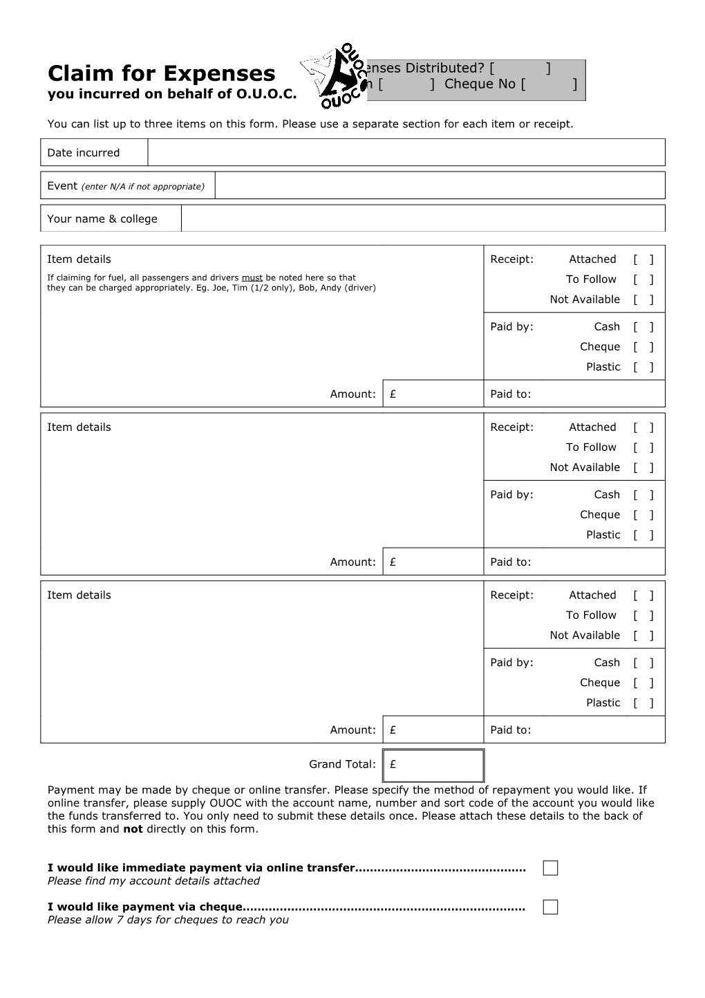 Claim for Expenses