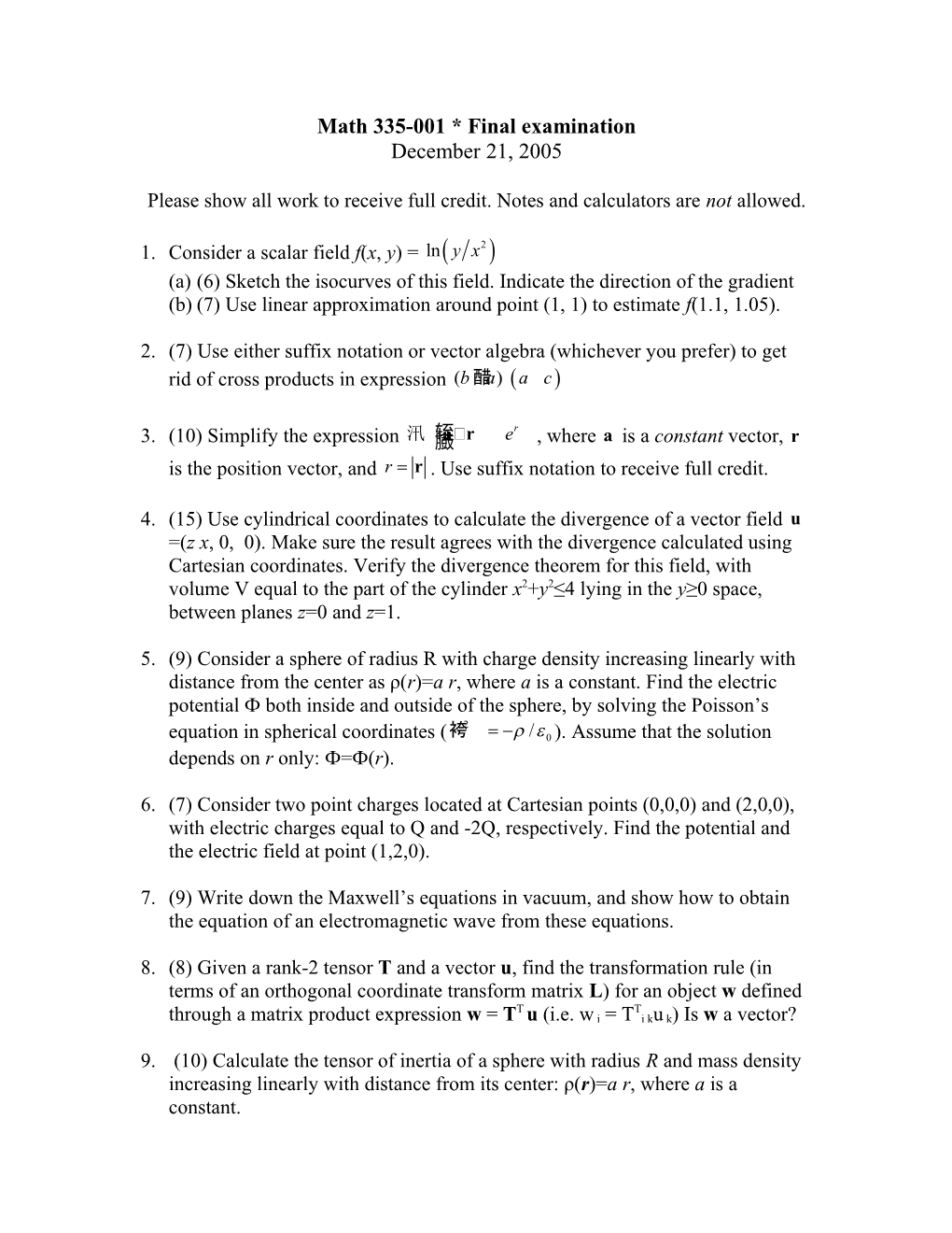 Math 335-001 * Final Examination