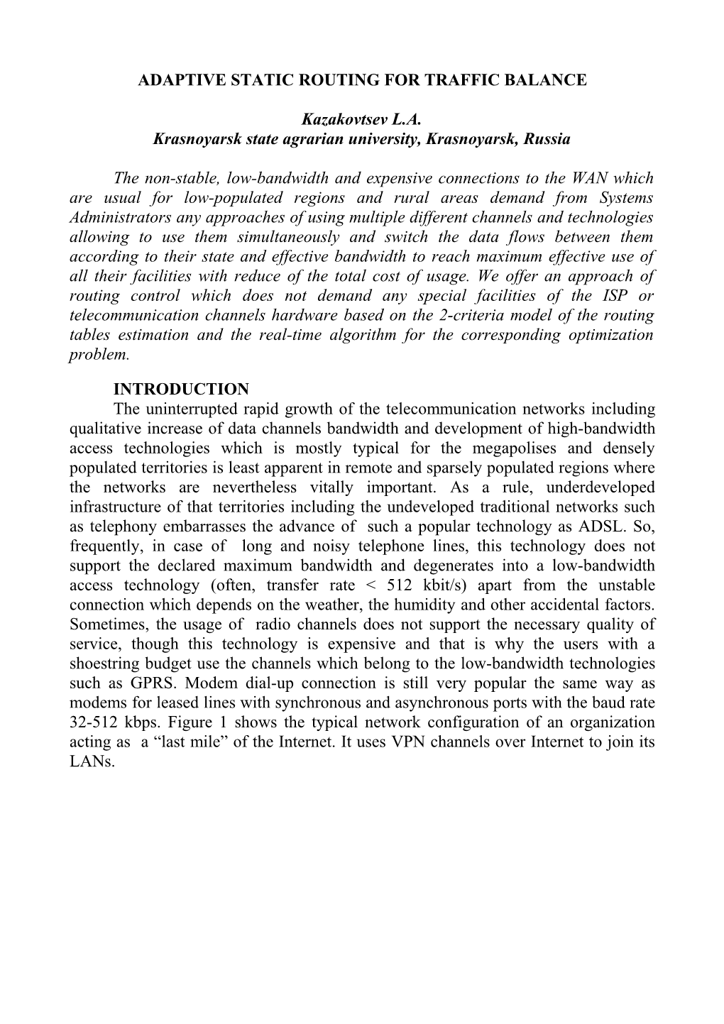 Adaptive Static Routing for Traffic Balance