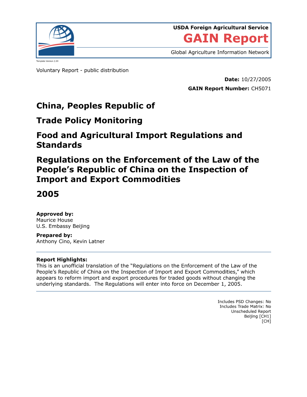 Regulations on the Enforcement of the Law of the PRC on the Inspection of Import and Export