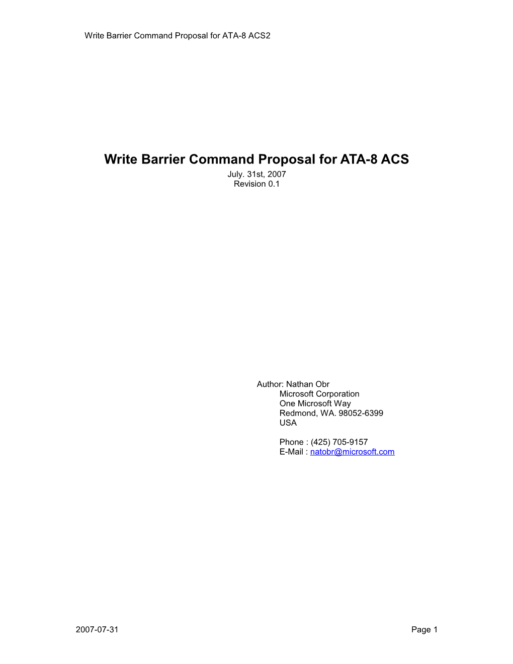 Write Barrier Command Proposal for SATA IO