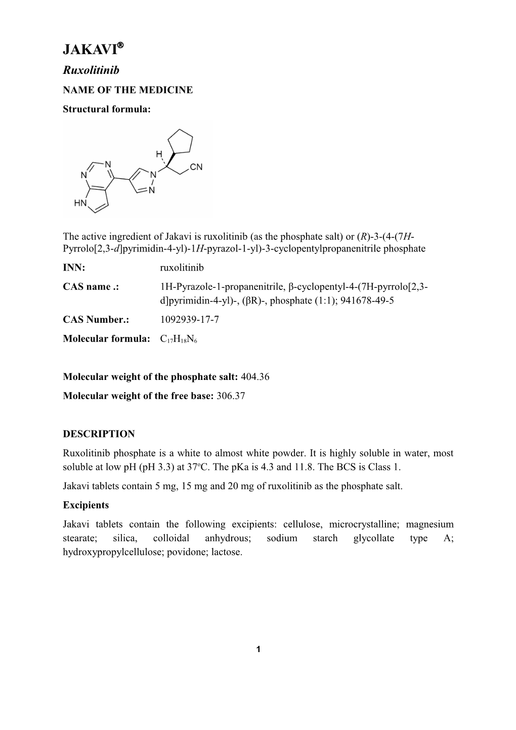 Attachment 1. Product Information for Ruxolitinib