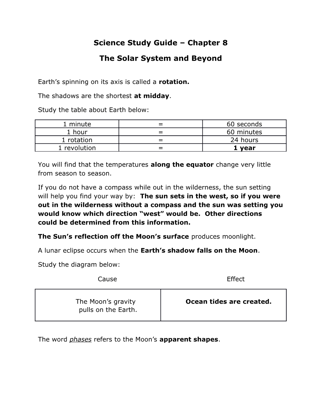 Science Study Guide Chapter 8