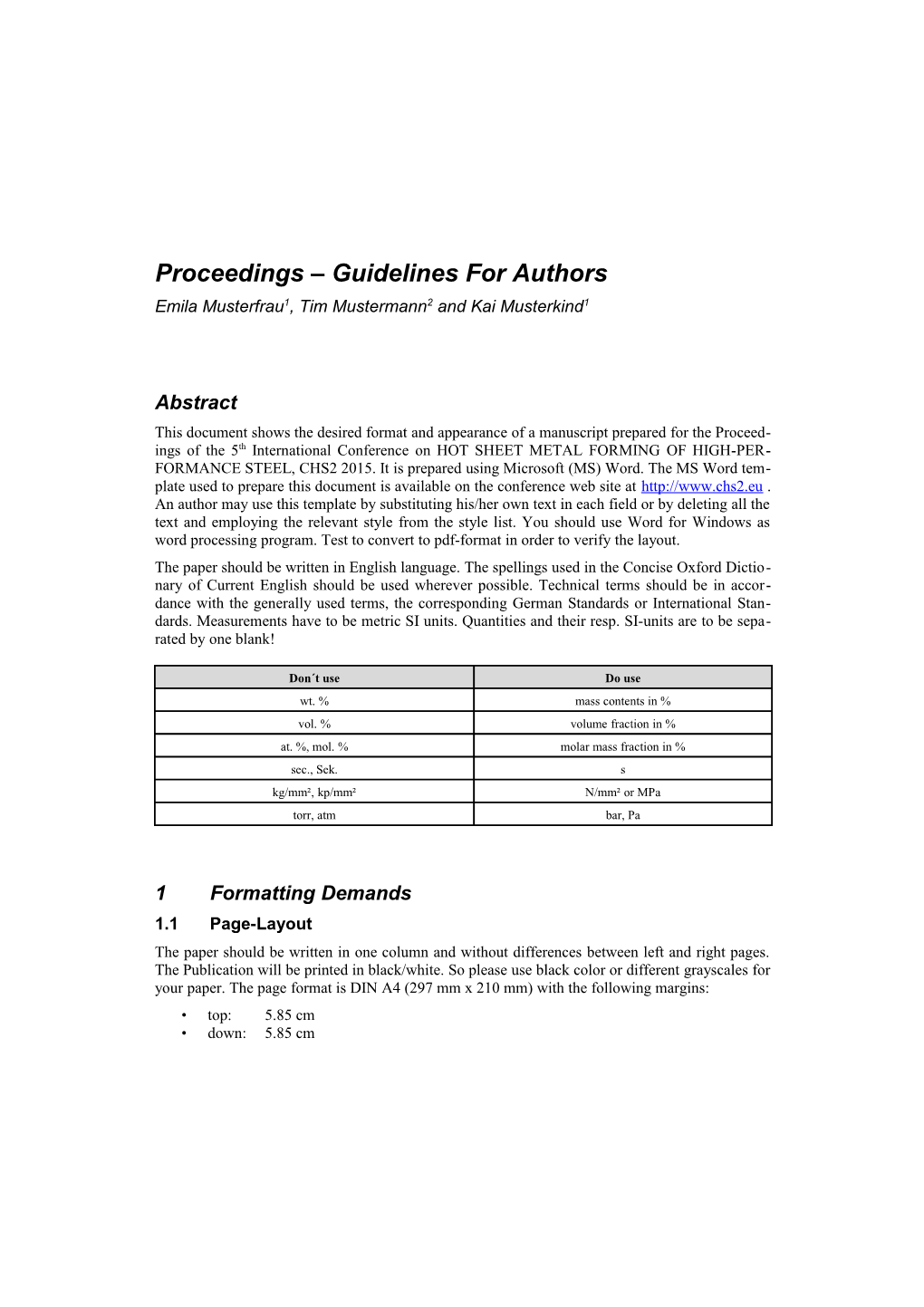 Proceedings Guidelines for Authors