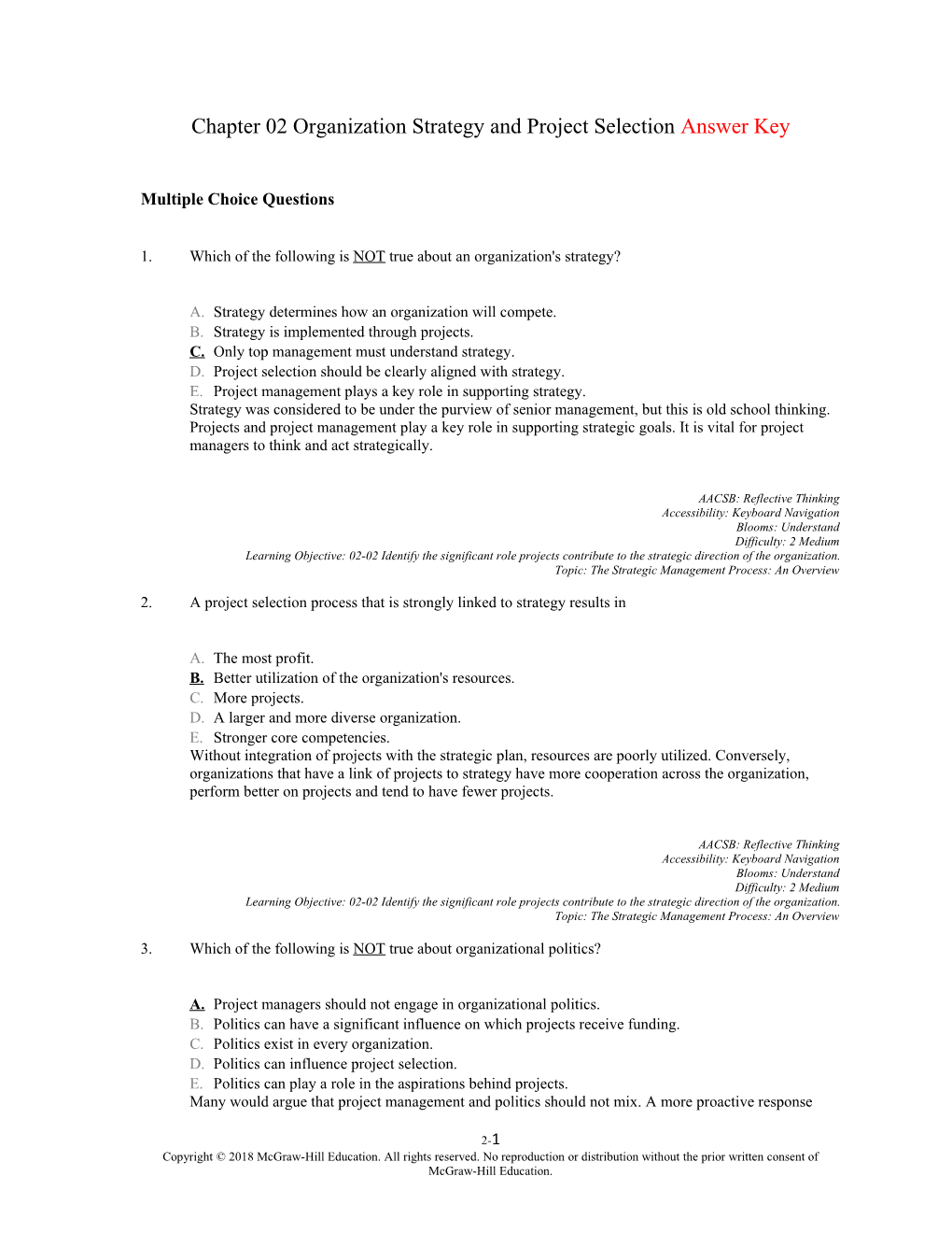 Chapter 02 Organization Strategy and Project Selection Answer Key