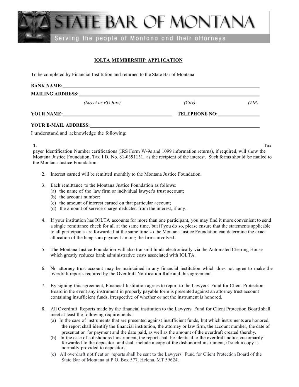 Iolta Membership Application