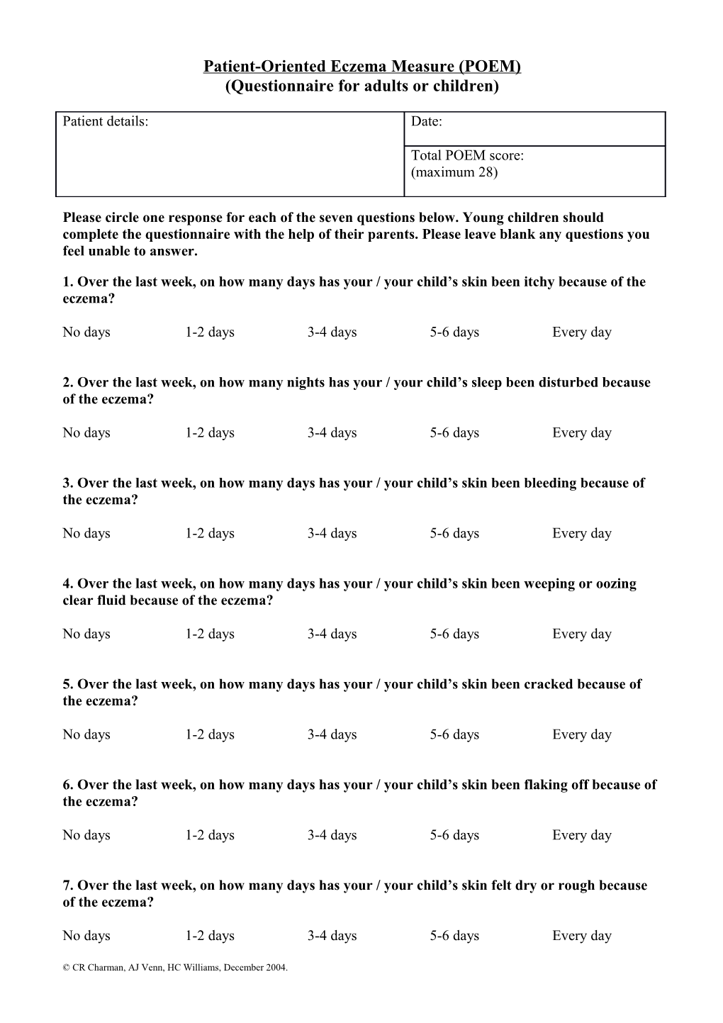 Patient-Orientated Eczema Measure