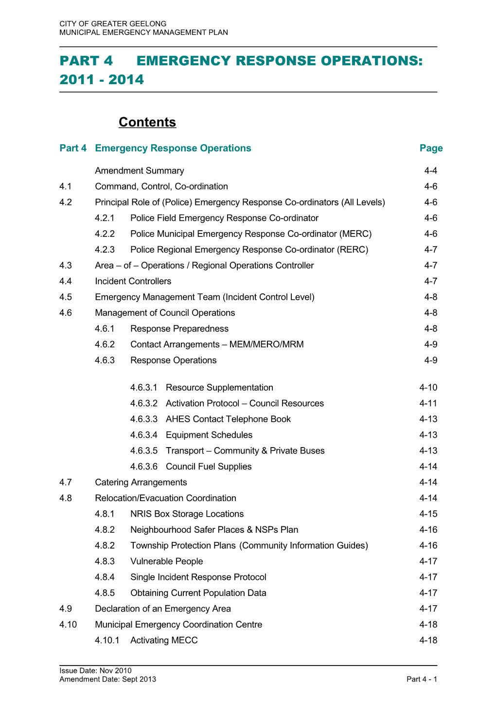 Part 4 Emergency Response Operations: 2011 - 2014