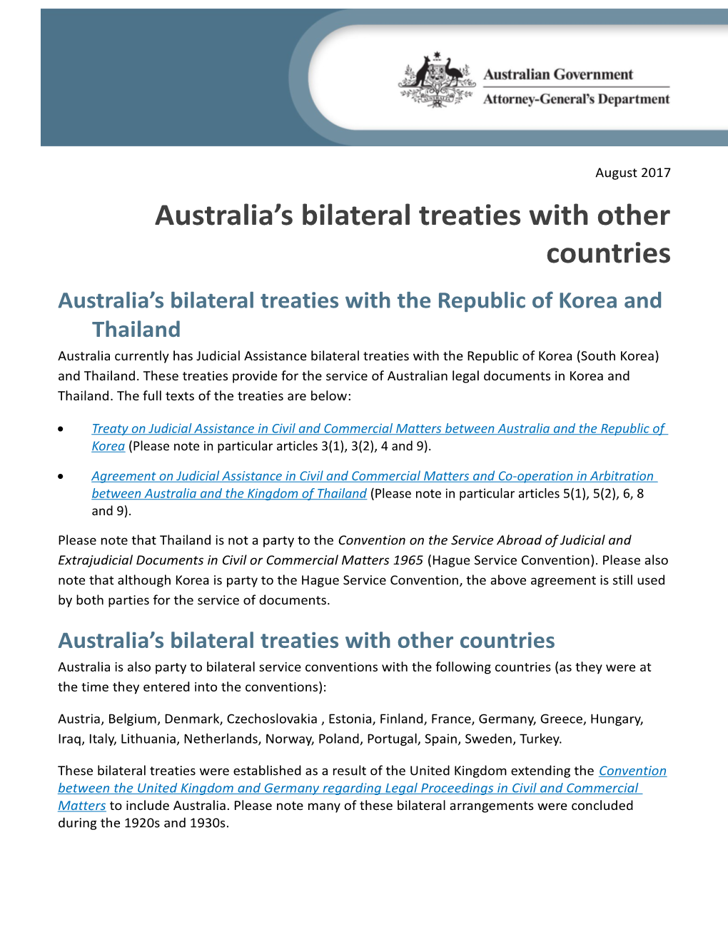 Australia S Bilateral Treaties with Other Countries