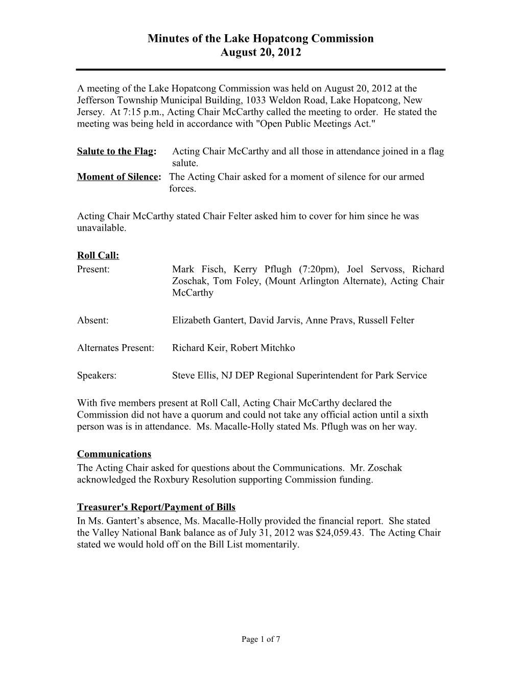 A Meeting of the Lake Hopatcong Commission Was Held on May 19, 2003 at the Roxbury Municipal s2