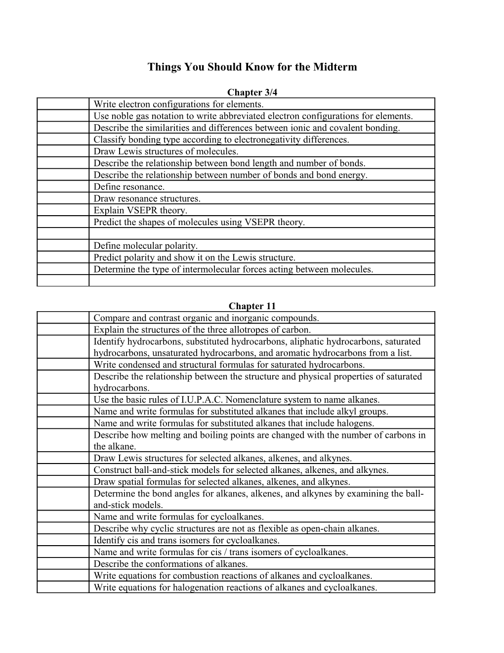 Things You Should Know for the Chapter 12 Test