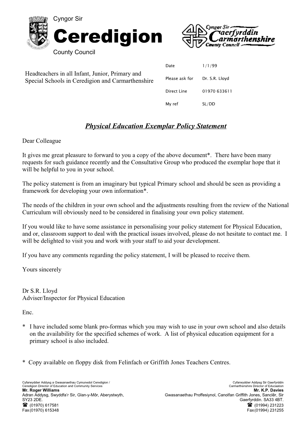 Physical Education Exemplar Policy Statement