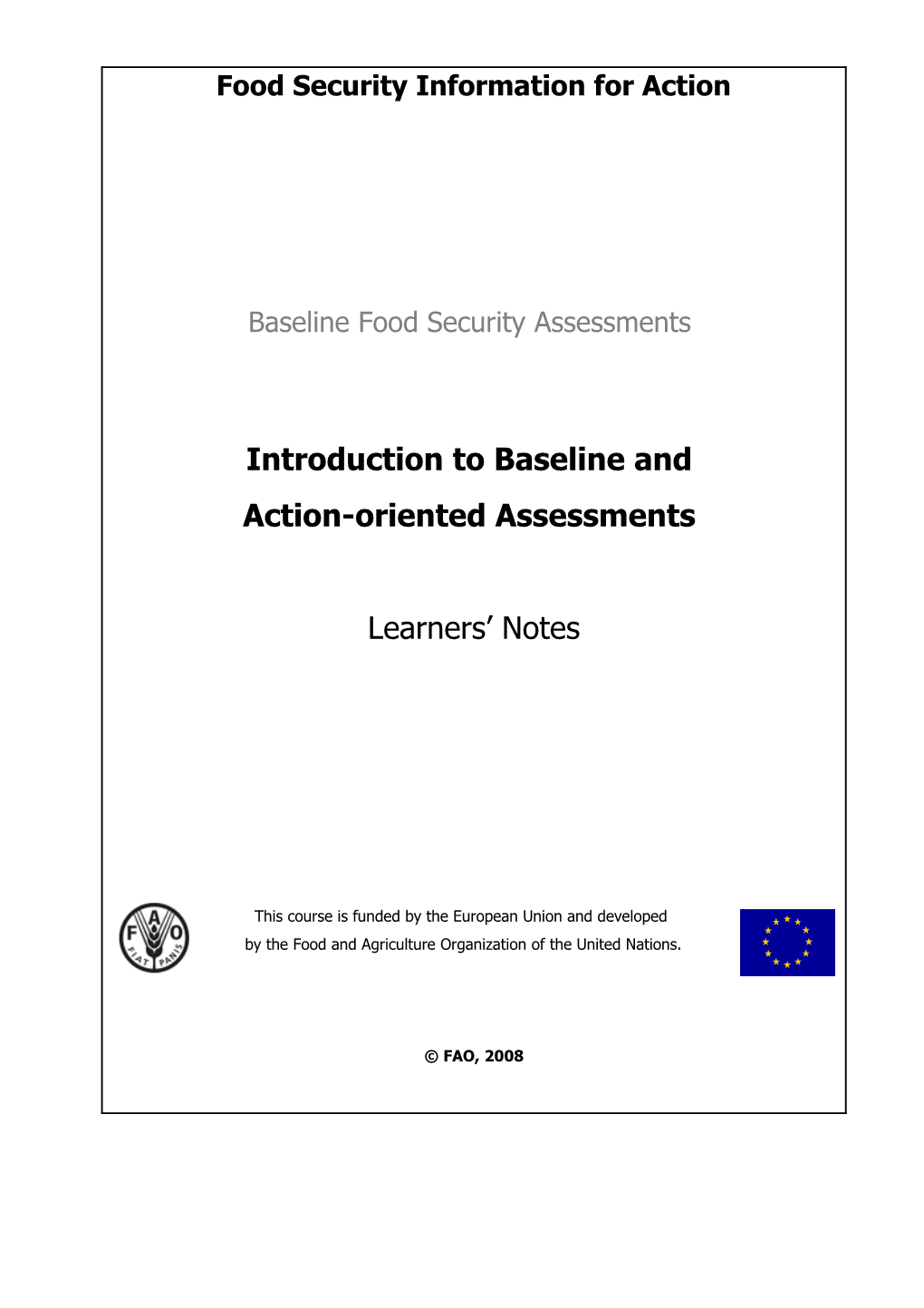 Course: Baseline Food Security Assessments