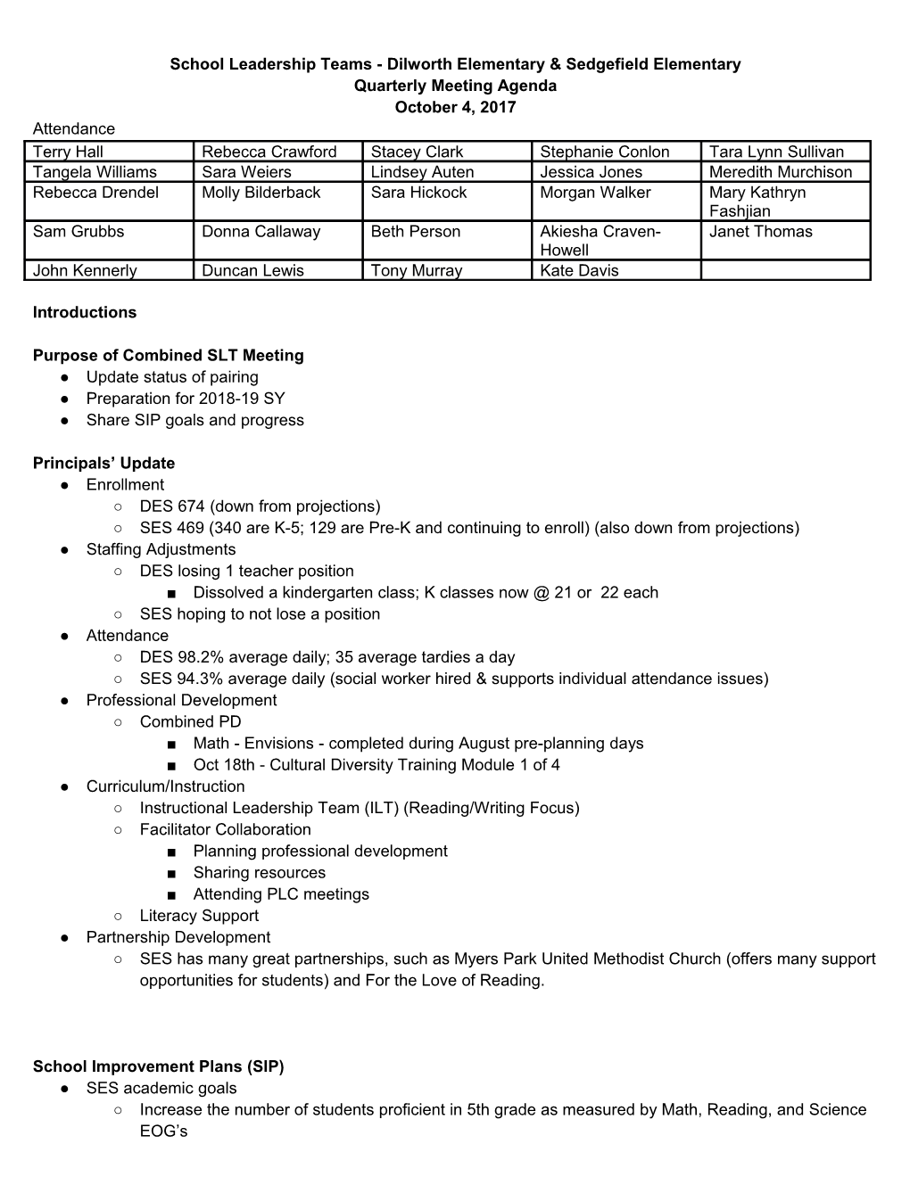 Oct. 4Th Quarterly Paired SLT Meeting Notes