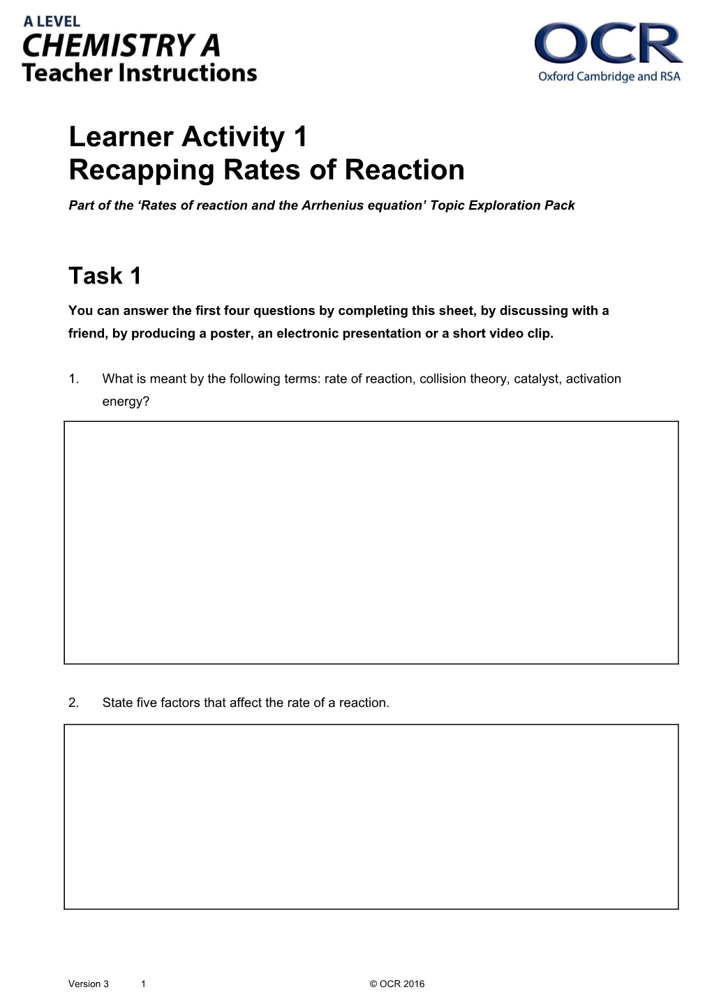 A Level Chemistry a Topic Exploration Pack (Rates of Reaction)