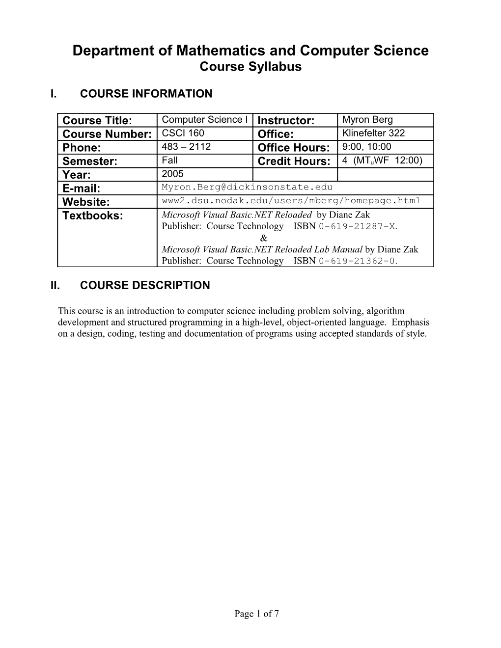 Department of Mathematics and Computer Science s1