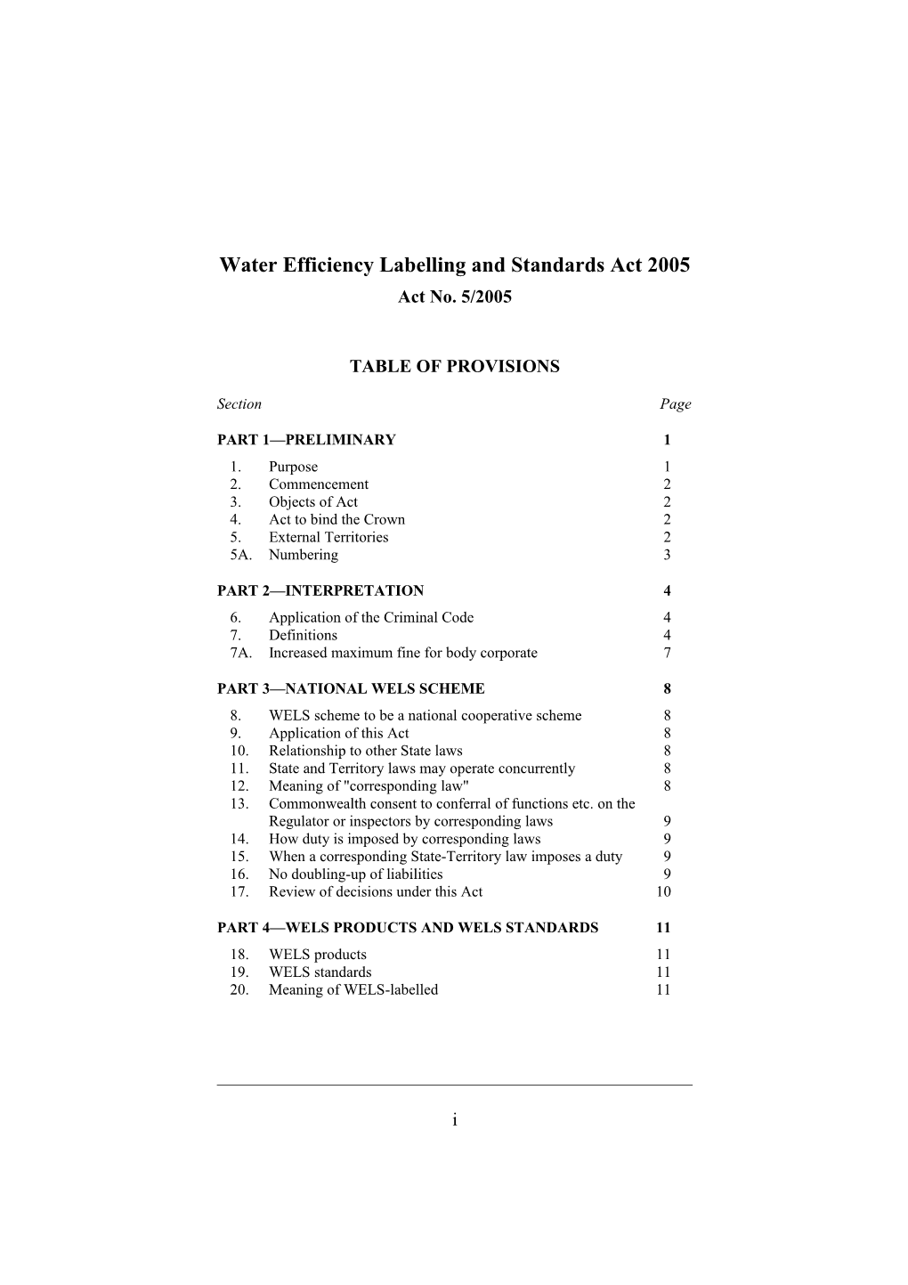Water Efficiency Labelling and Standards Act 2005
