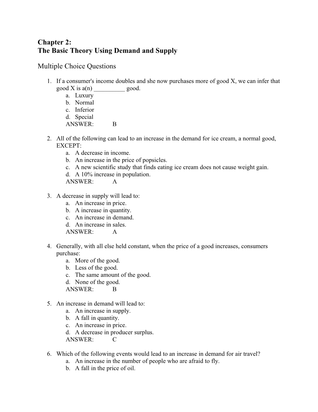 The Basic Theory Using Demand and Supply