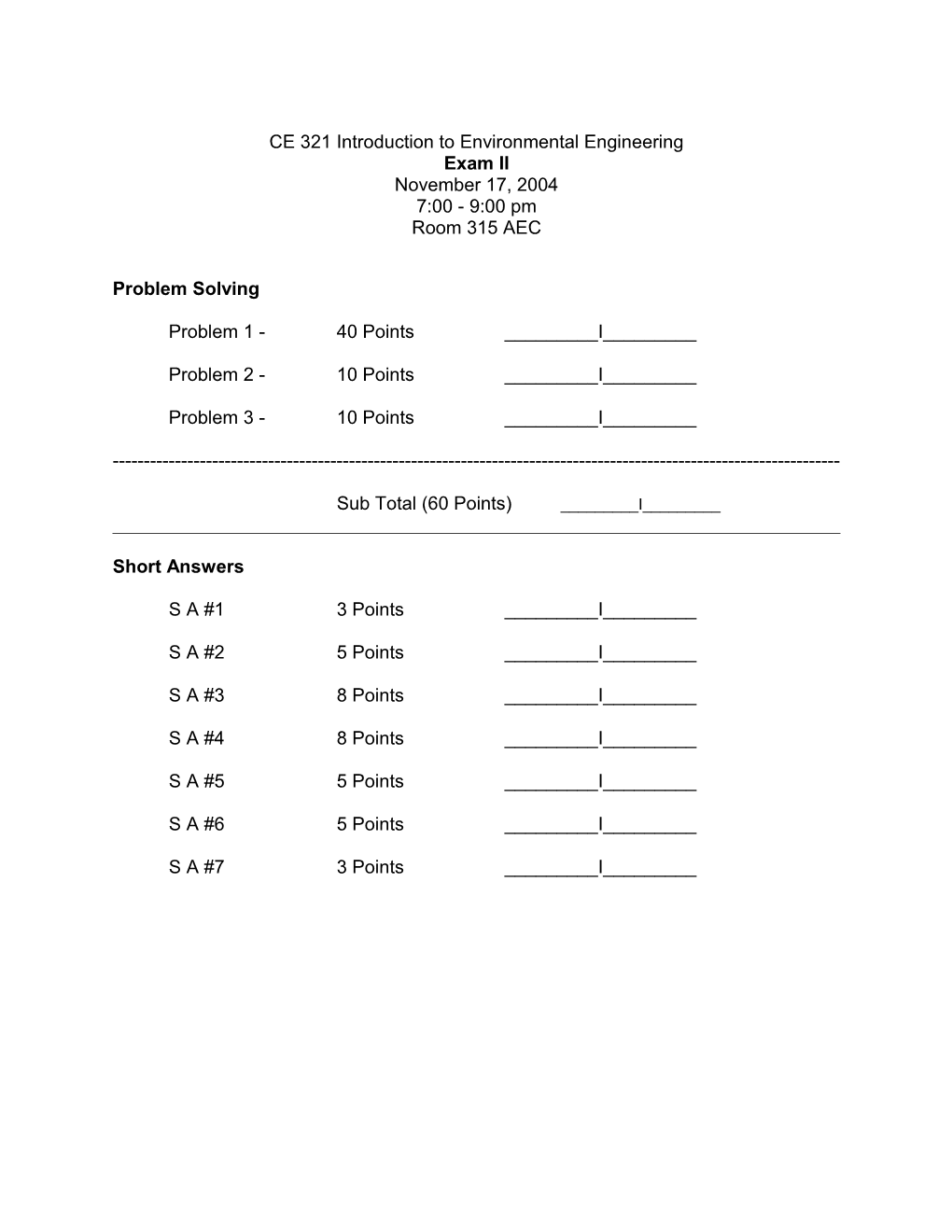 CE 321 Introduction to Environmental Engineering