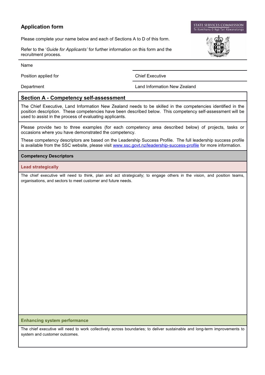 Please Complete Your Name Below and Each of Sections a to D of This Form