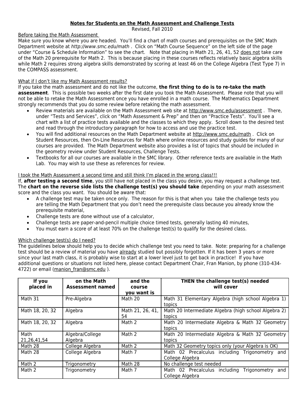 Math Challenge Exam Information