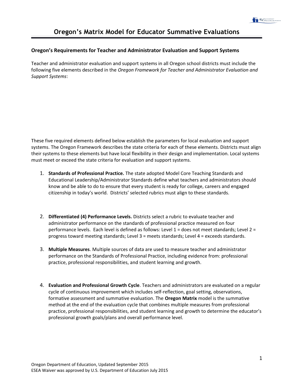 Oregon S Matrix Model for Educator Summative Evaluations s1