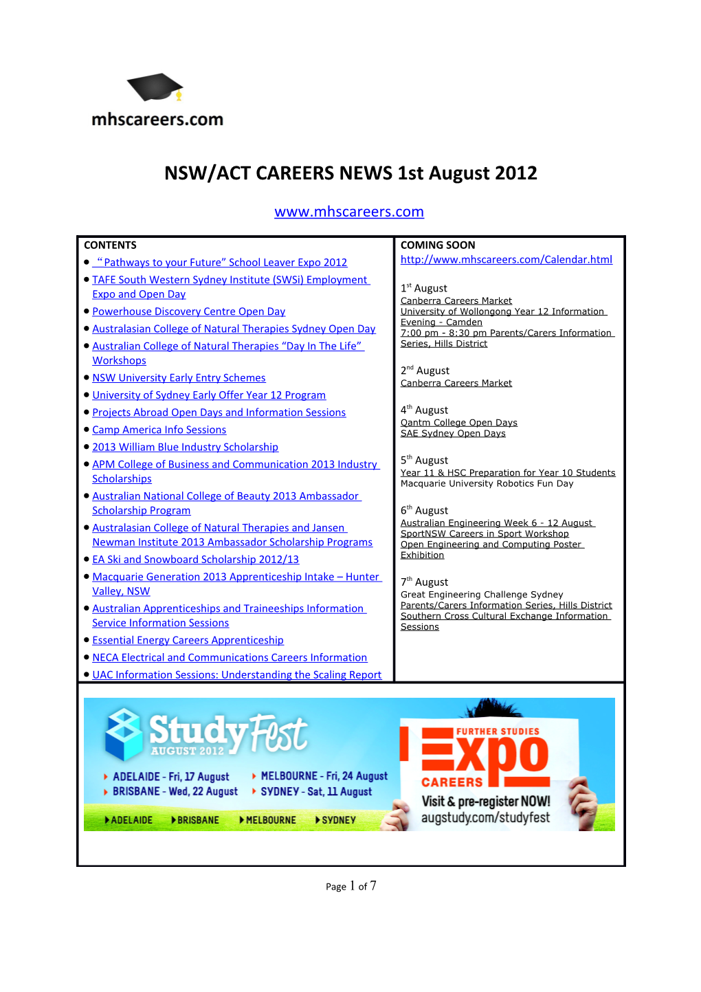 NSW/ACT CAREERS NEWS 1St August 2012