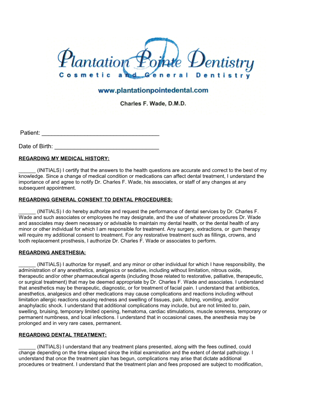 Regarding General Consent to Dental Procedures
