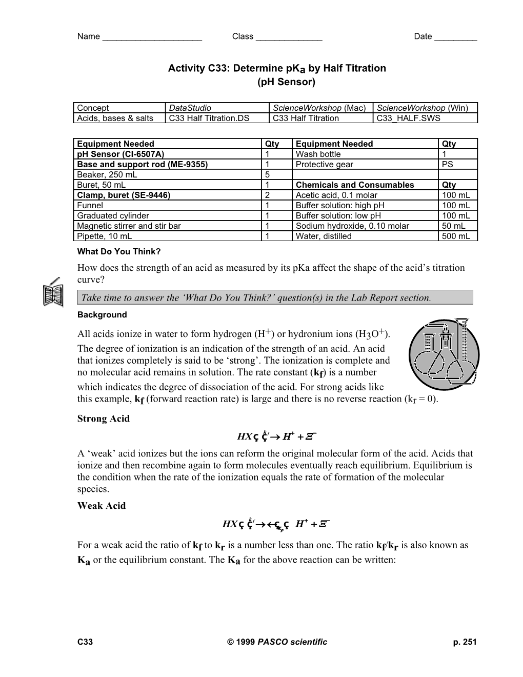 Experiment C33: Determination of Pka by Half Titration