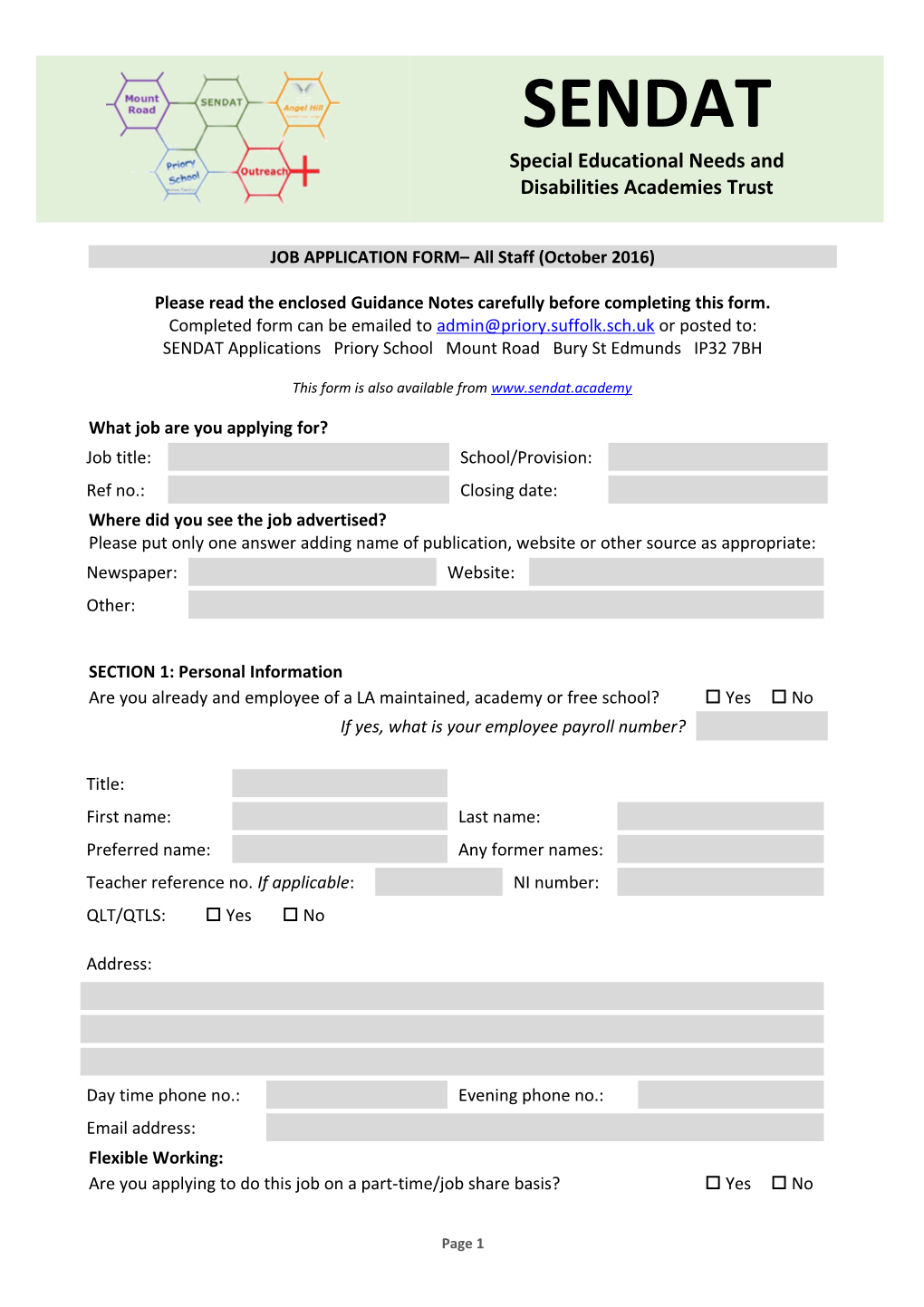 Application Form All Staff