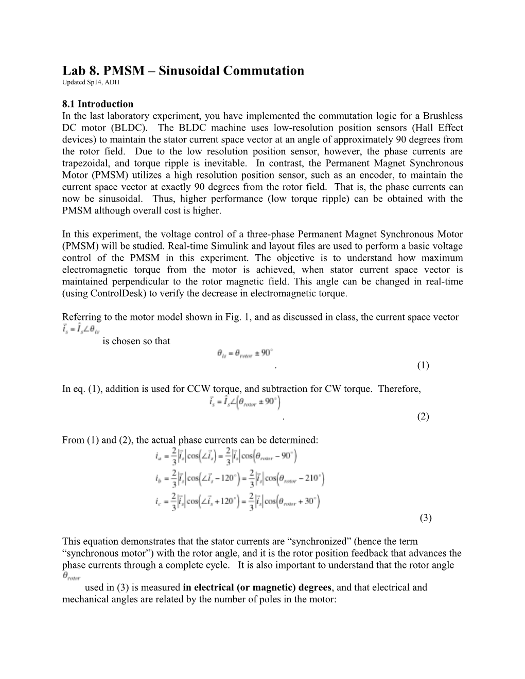 Lab 8. PMSM Sinusoidal Commutation