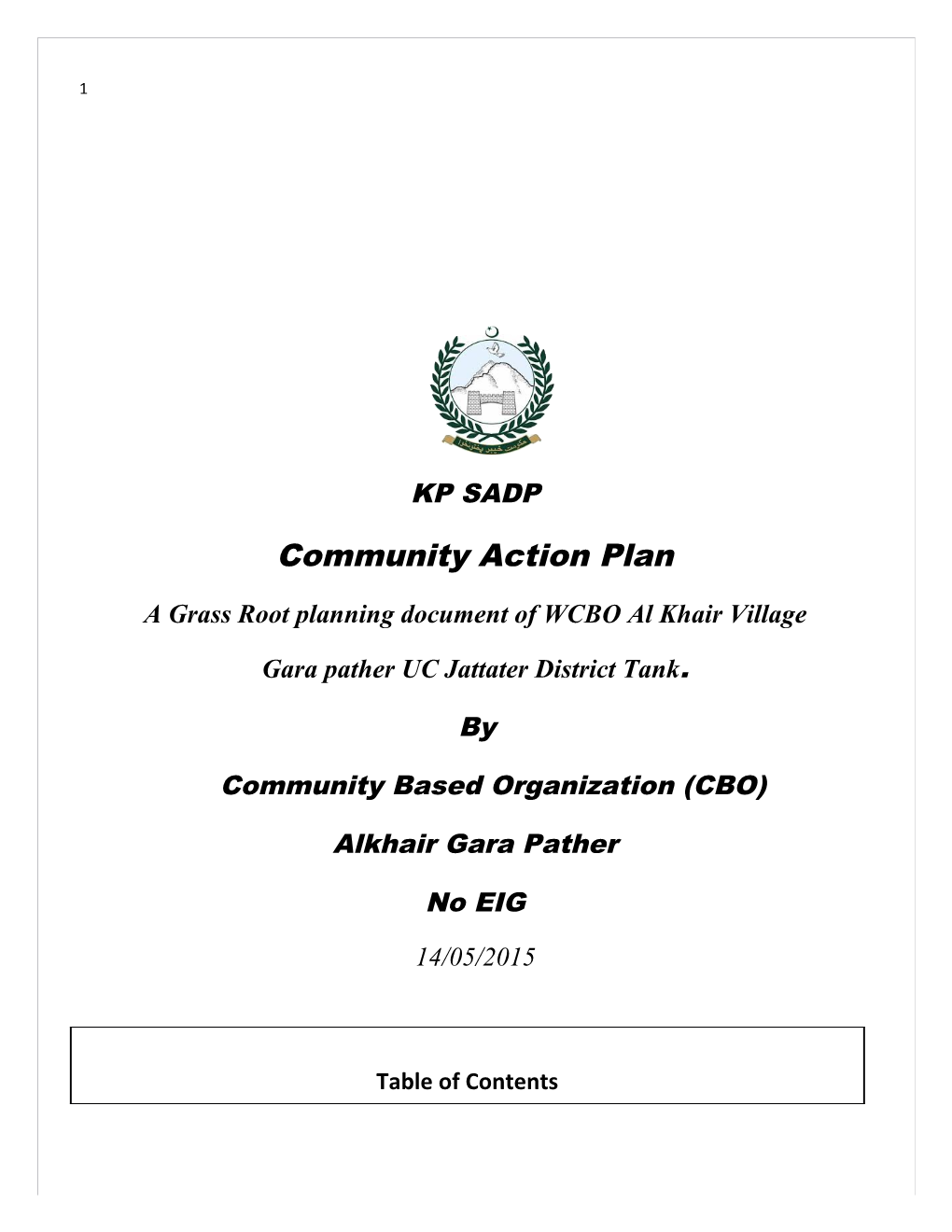 A Grass Root Planning Document of WCBO Al Khairvillage