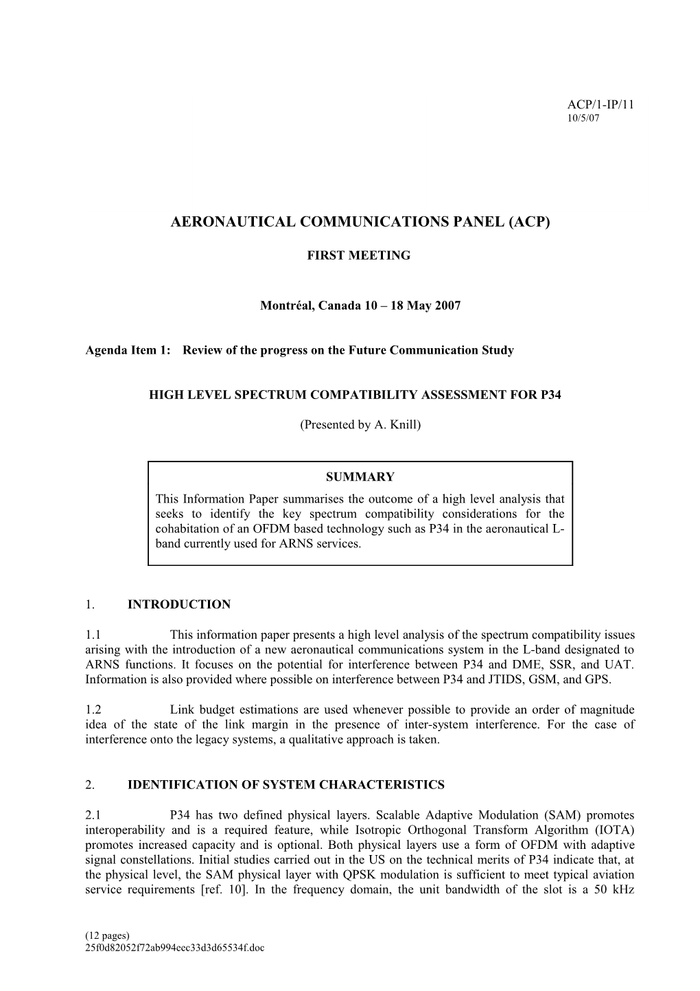 High Level Spectrum Compatibility Assessment for P34