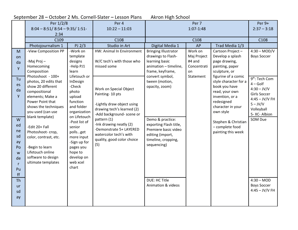 September 28 October 2 Ms. Cornell-Slater Lesson Plansakron High School