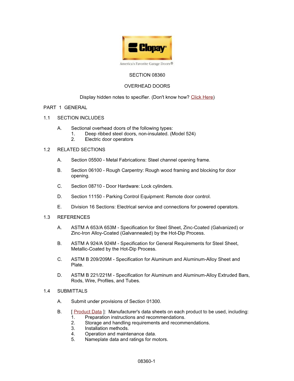 Section 08360 - Overhead Doors