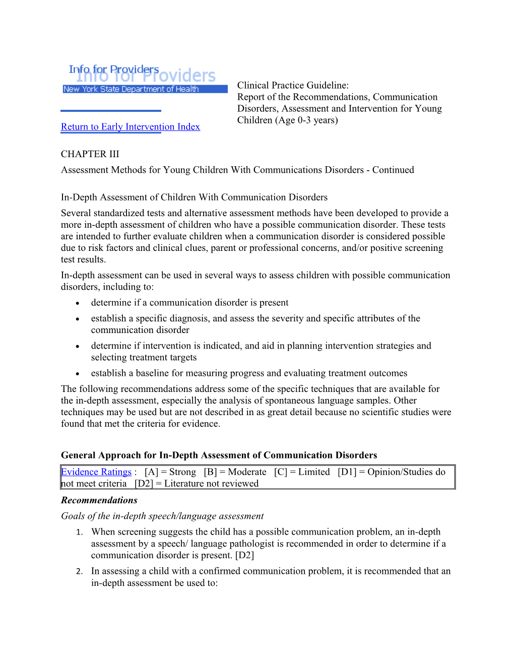 Assessment Methods for Young Children with Communications Disorders - Continued